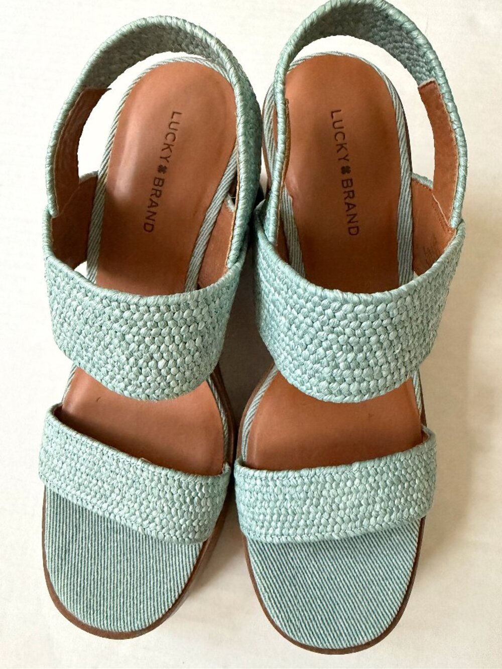 NEW Lucky Brand Delukah Light Blue High Platform Wedge Sandals Women's 8.5